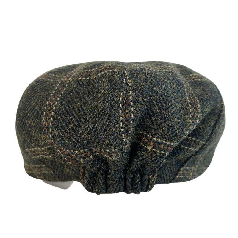 Cappello basco ottagonale da pittore britannico a quadri retrò verde scuro