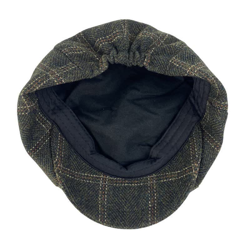 Cappello basco ottagonale da pittore britannico a quadri retrò verde scuro