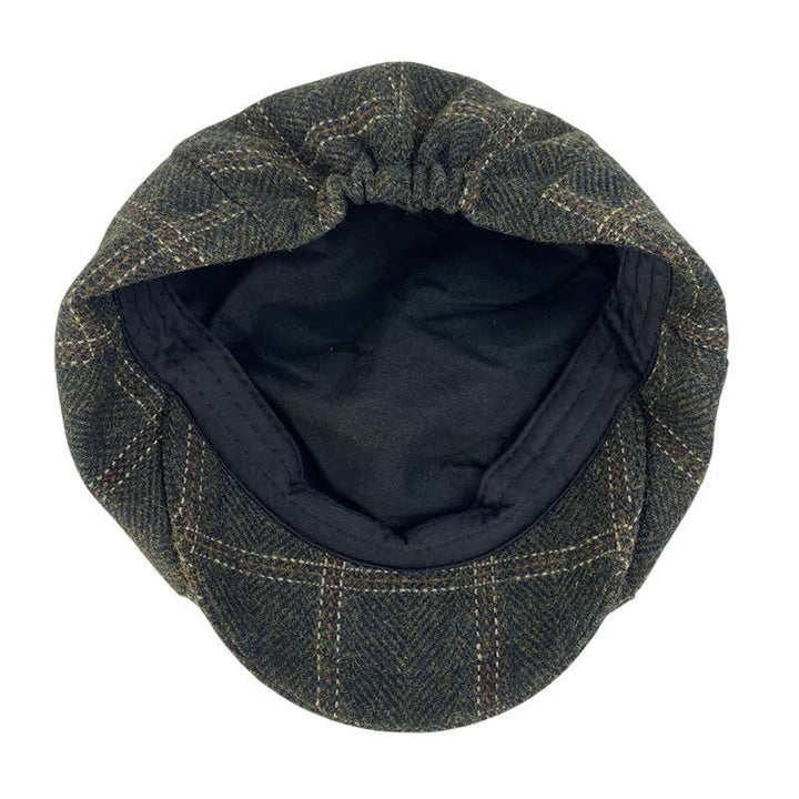 Cappello basco ottagonale da pittore britannico a quadri retrò verde scuro