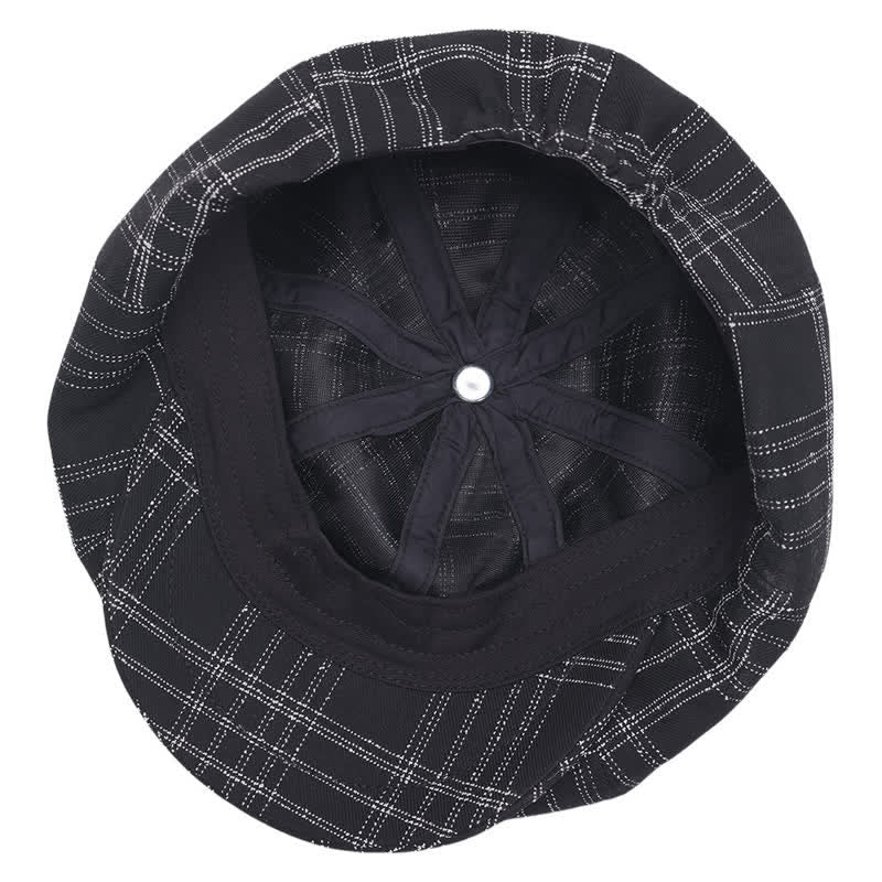 Cappello da cowboy basco ottagonale semplice a quadri bianchi e neri