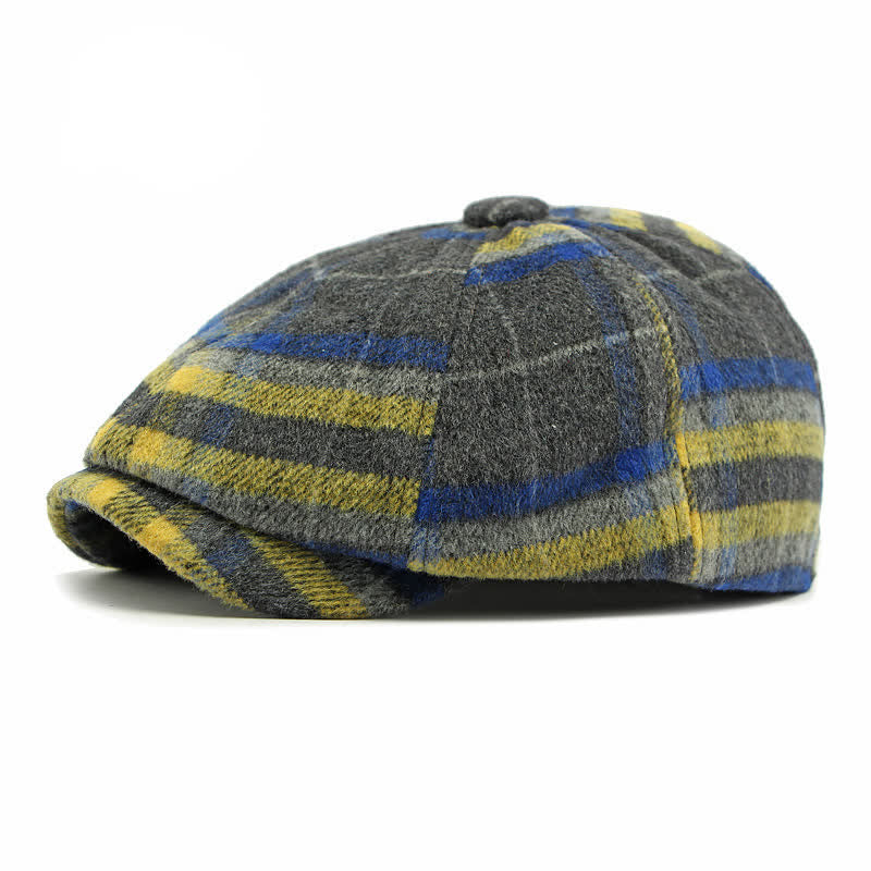 Cappello da strillone a otto pannelli a quadri tradizionali, berretto britannico - Giallo e blu - Regolabile (21 5/8"-23 1/4") - image 10