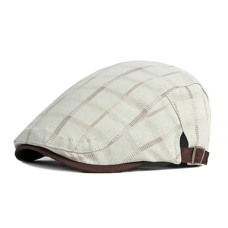 Cappello basco con motivo a quadri semplice e colore a contrasto - Avorio - Regolabile (21 5/8"-23 5/8") - image 3