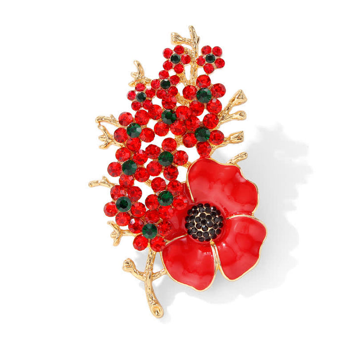 Spilla da donna con fiore di cristallo lucido a forma di papavero rosso