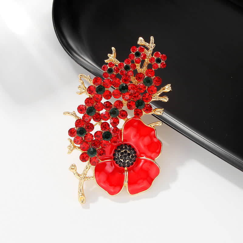 Spilla da donna con fiore di cristallo lucido a forma di papavero rosso - image 2