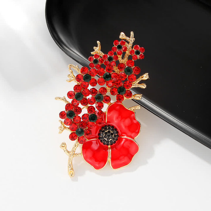 Spilla da donna con fiore di cristallo lucido a forma di papavero rosso
