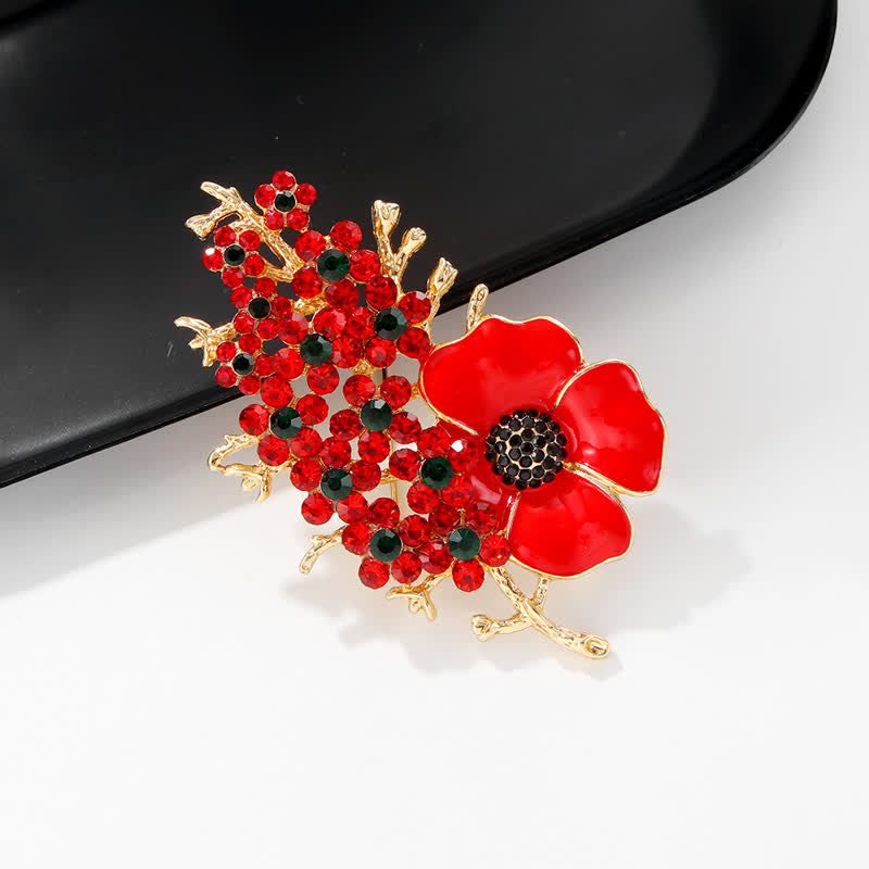 Spilla da donna con fiore di cristallo lucido a forma di papavero rosso