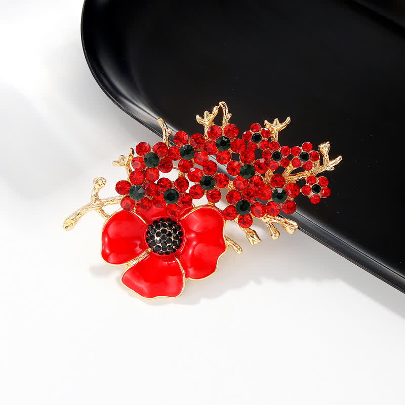 Spilla da donna con fiore di cristallo lucido a forma di papavero rosso