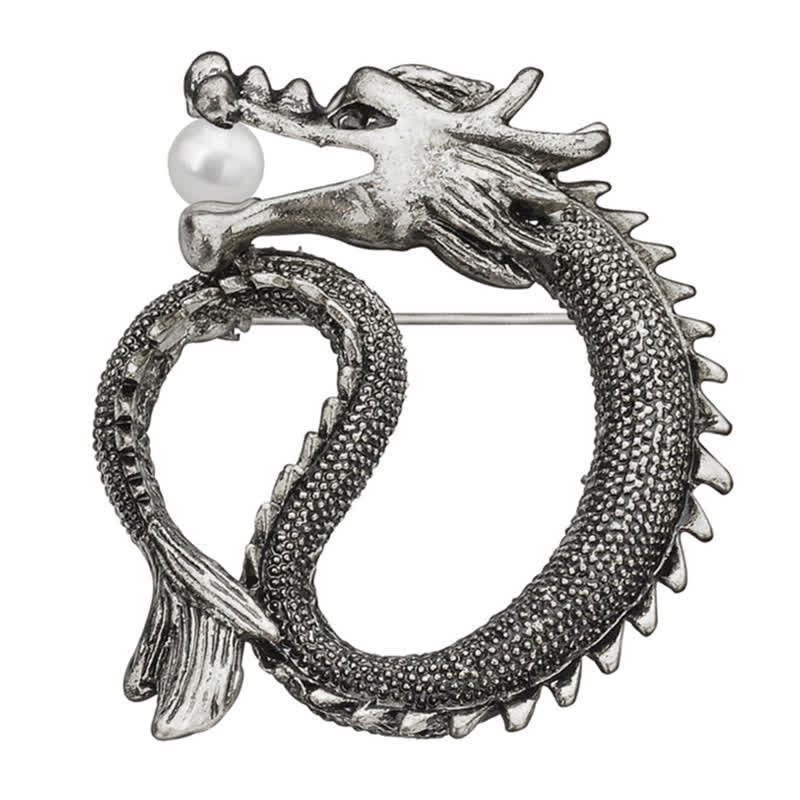 Spilla da uomo con perle finte a forma di drago in tonalità antica - Argento antico - image 5