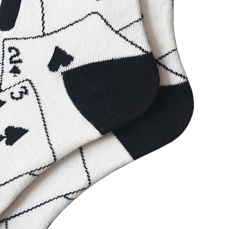 Calzini in cotone con carte da poker picche bianche e nere