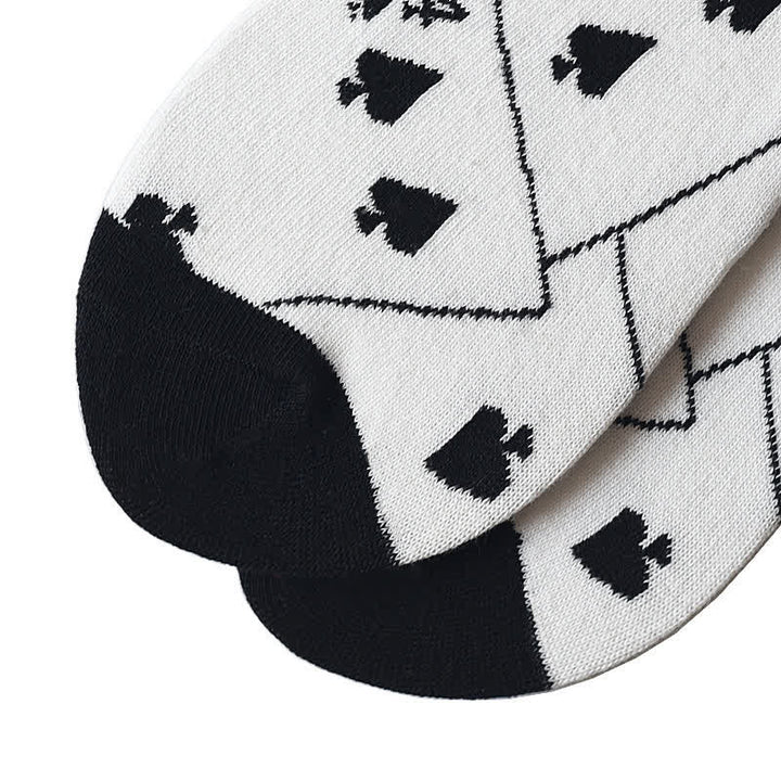 Calzini in cotone con carte da poker picche bianche e nere