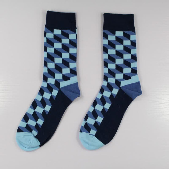 Calzini da uomo in cotone a quadri divertenti e originali - Blu - 6 paia - Taglia unica (US 6.5 - US 10) - image 2