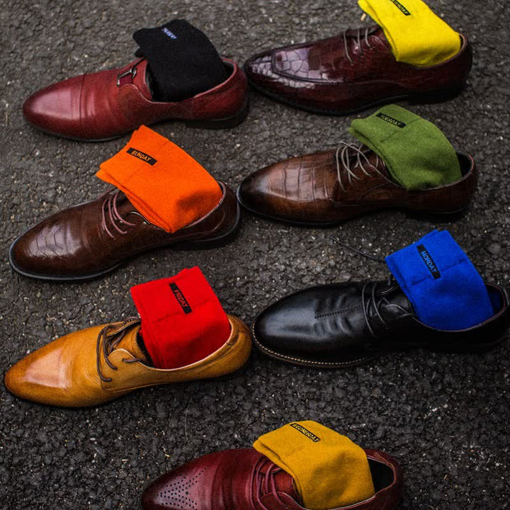Calzini da uomo in cotone tinta unita stile British Gentleman - image 3
