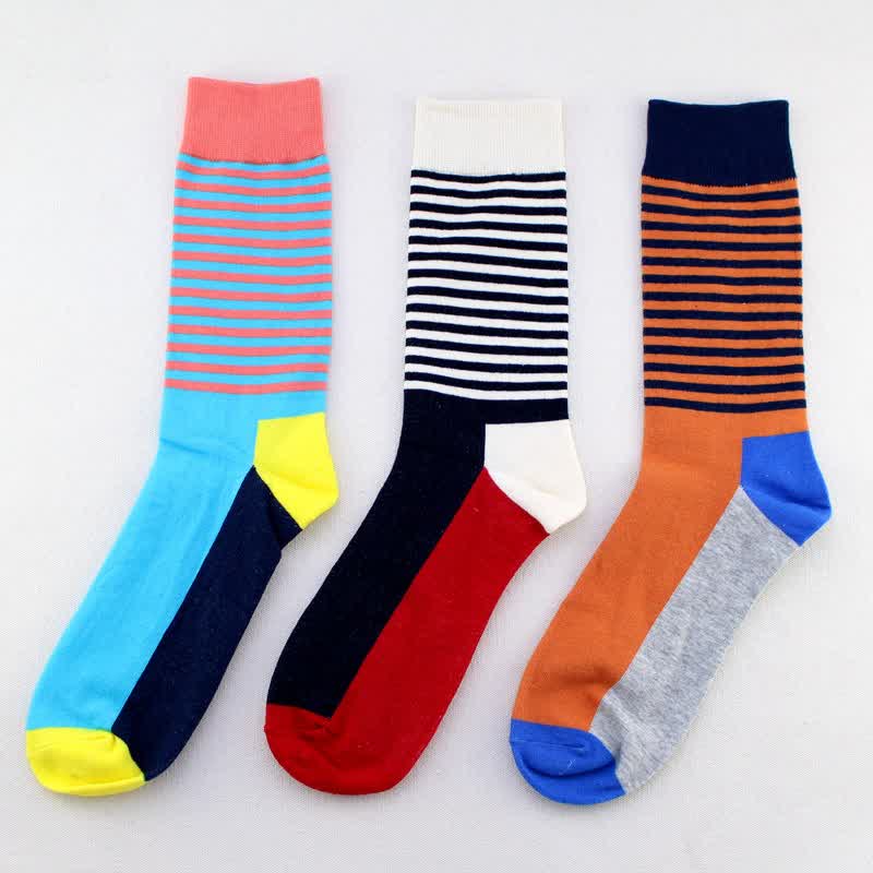 Calzini da uomo in cotone a righe sottili tricolore