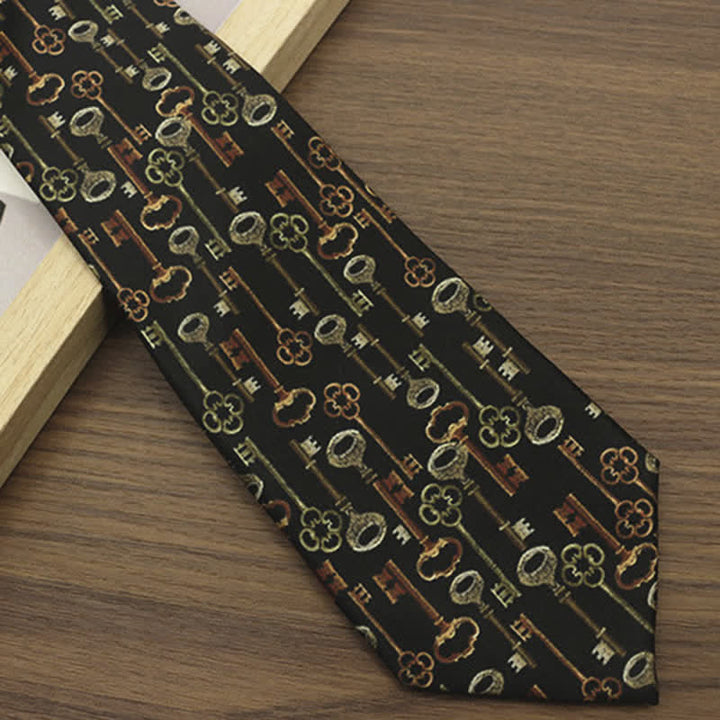 Cravatta da uomo con stampa di chiavi nere intricate retrò