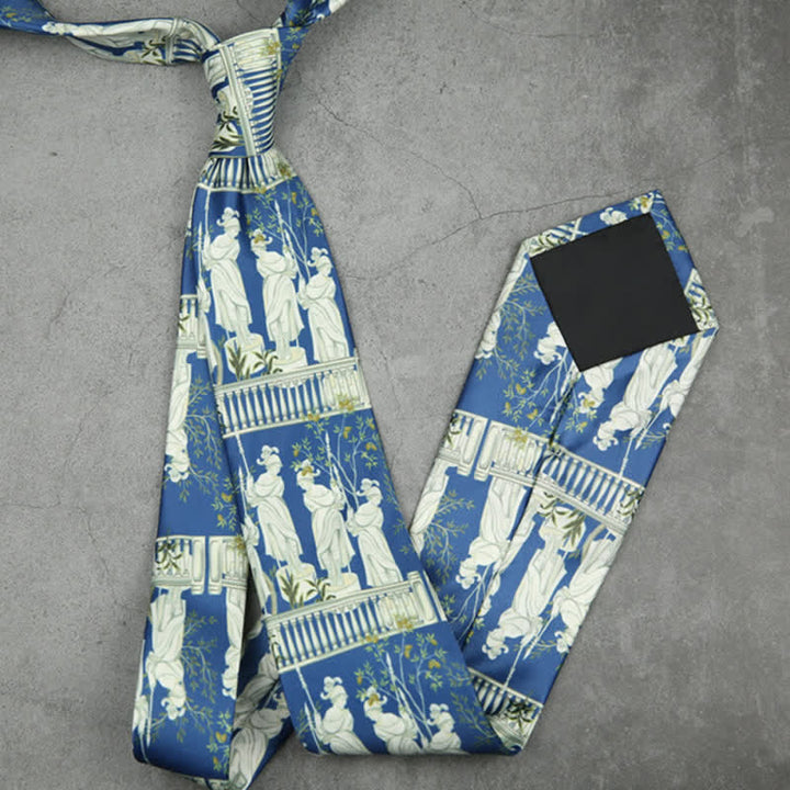 Cravatta da uomo stampata con il ritratto della donna, blu e bianca - image 3