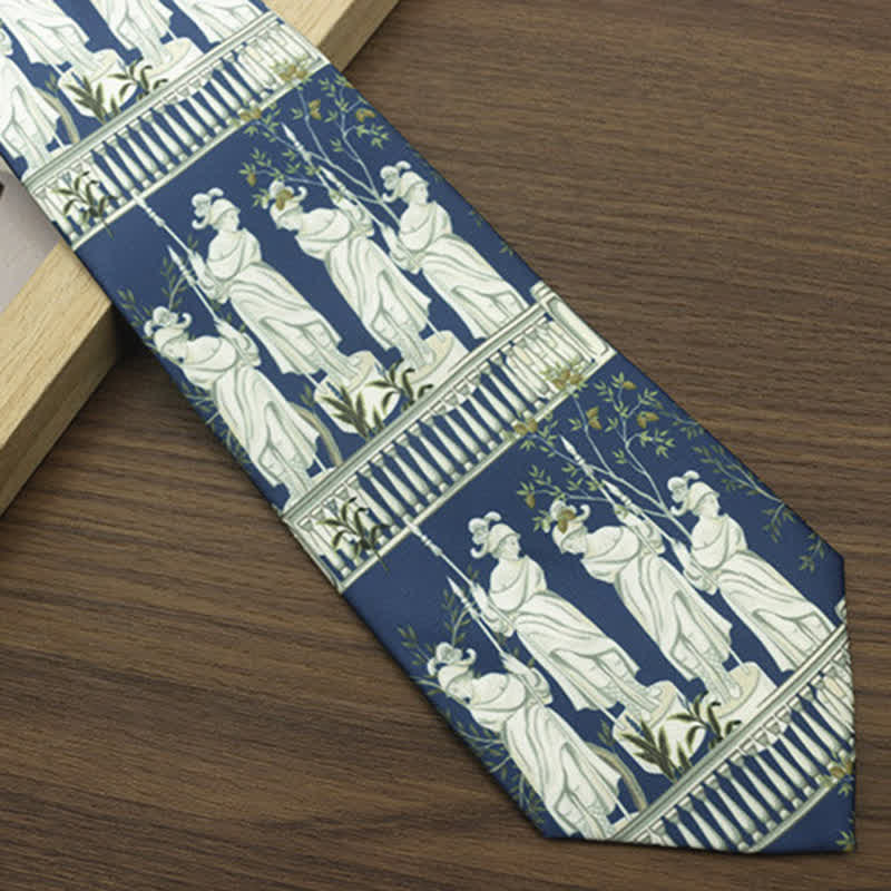 Cravatta da uomo stampata con il ritratto della donna, blu e bianca - image 2