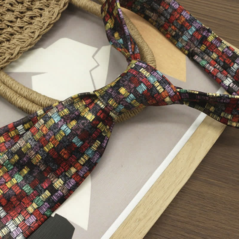 Cravatta stampata con griglia colorata divertente da uomo