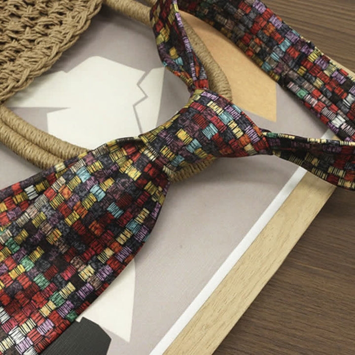 Cravatta stampata con griglia colorata divertente da uomo