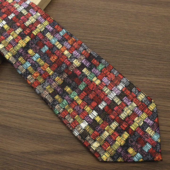 Cravatta stampata con griglia colorata divertente da uomo