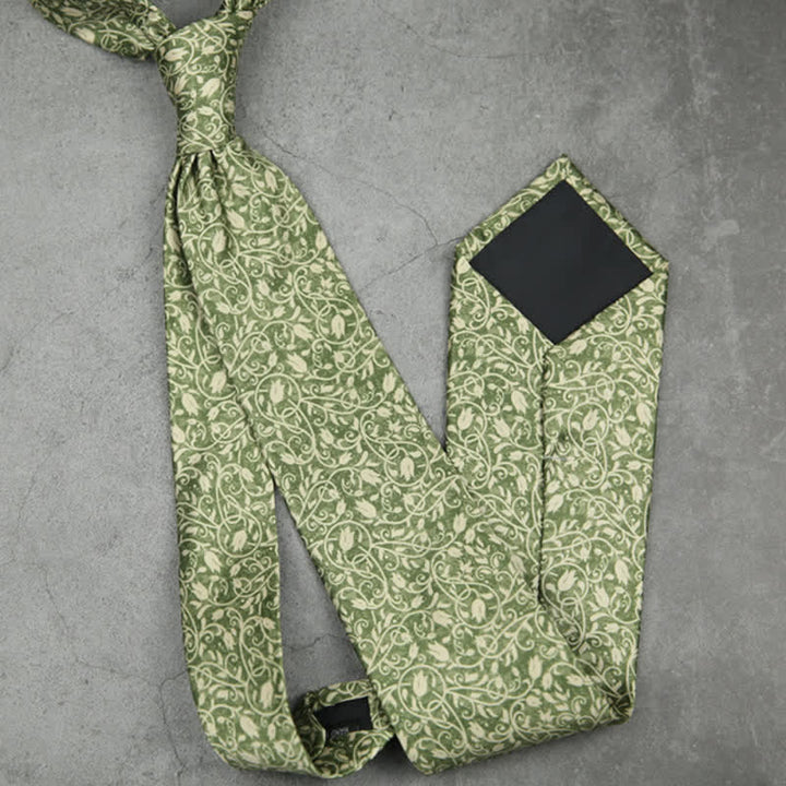 Cravatta da uomo con stampa floreale a forma di vite verde e bianca