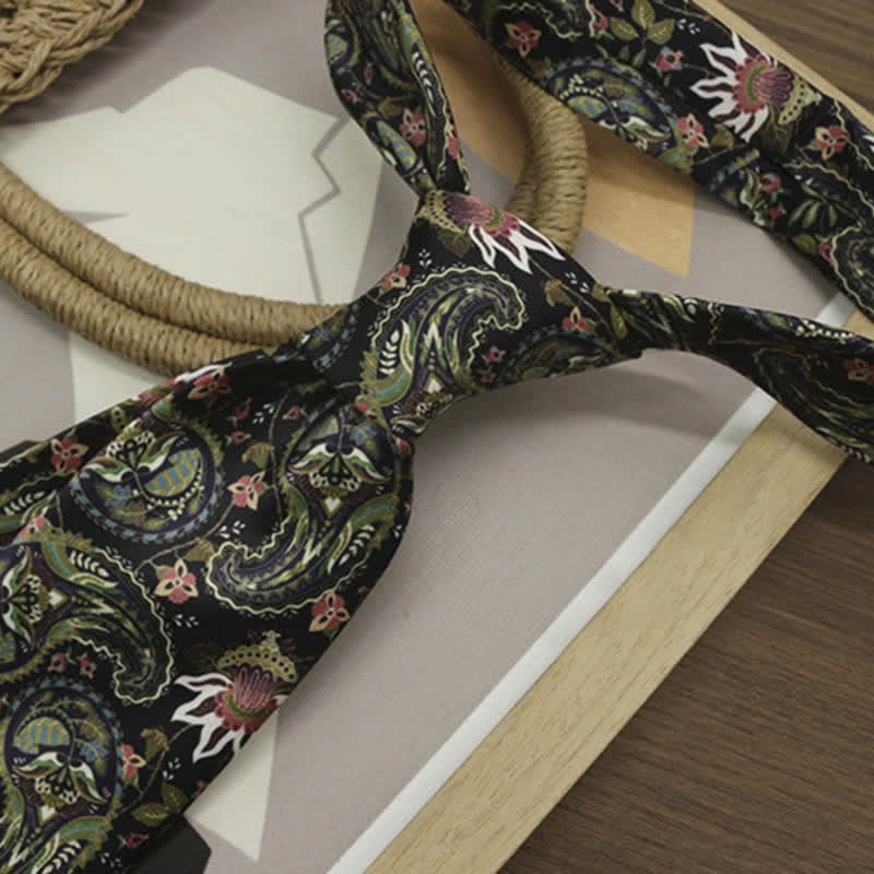 Cravatta da uomo verde scuro con stampa Paisley fantastica