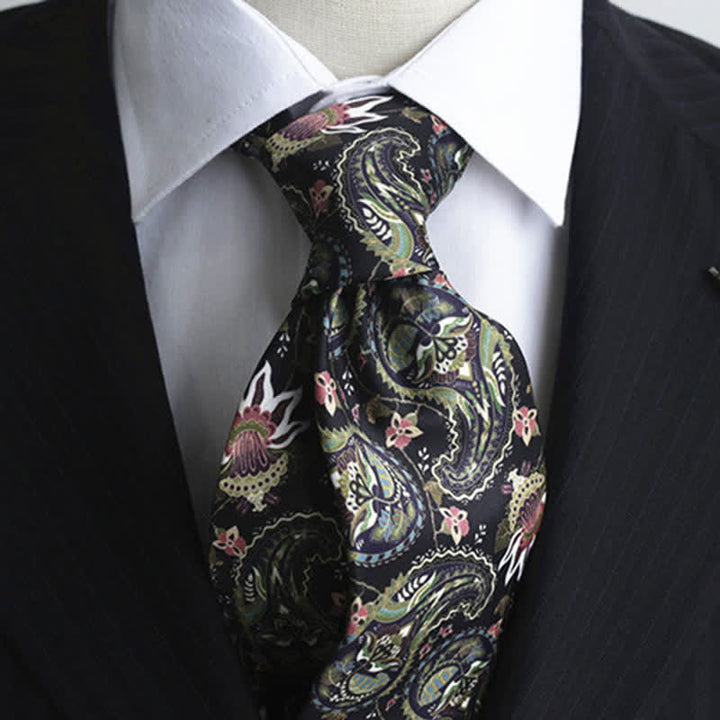 Cravatta da uomo verde scuro con stampa Paisley fantastica