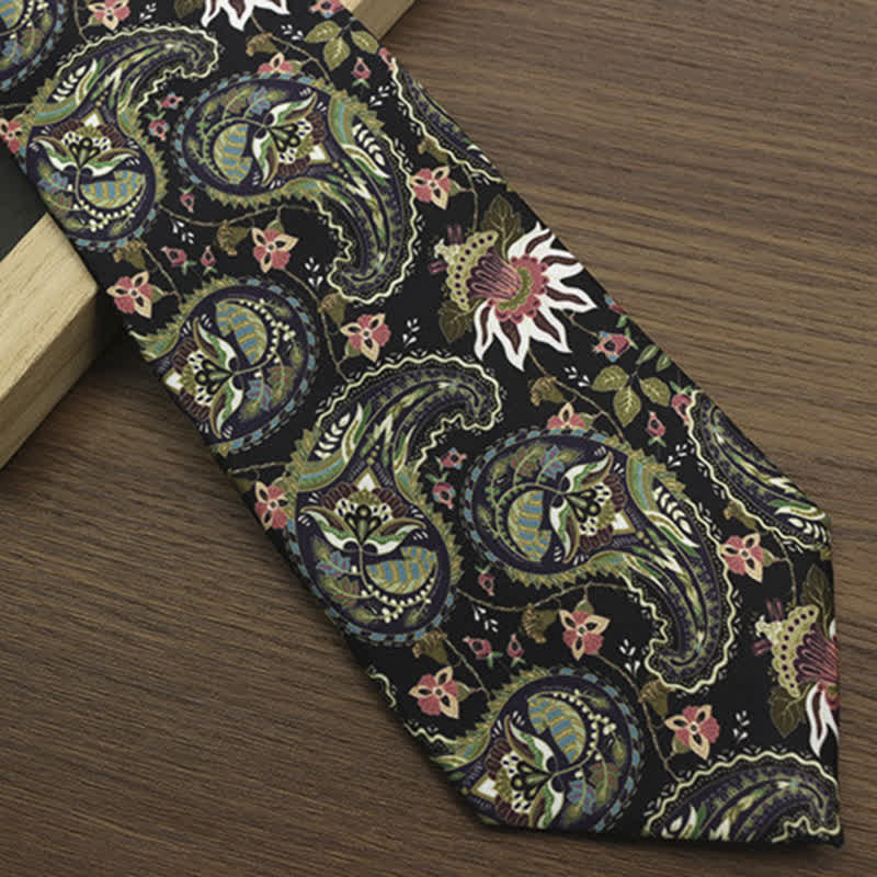 Cravatta da uomo verde scuro con stampa Paisley fantastica