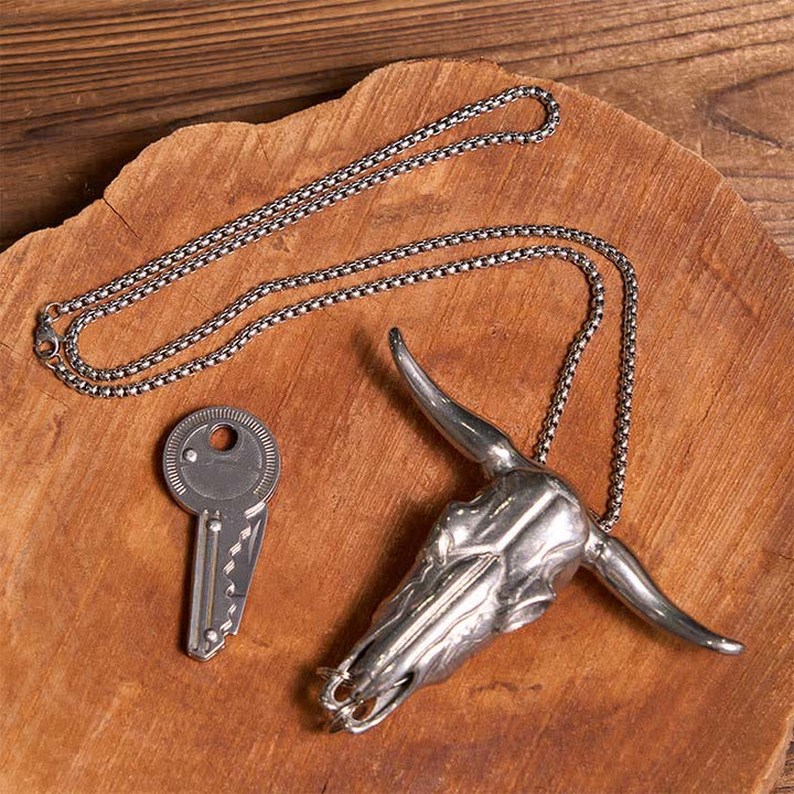Set di portachiavi fai da te a forma di chiave con ciondolo a forma di toro Longhorn e coltello nascosto