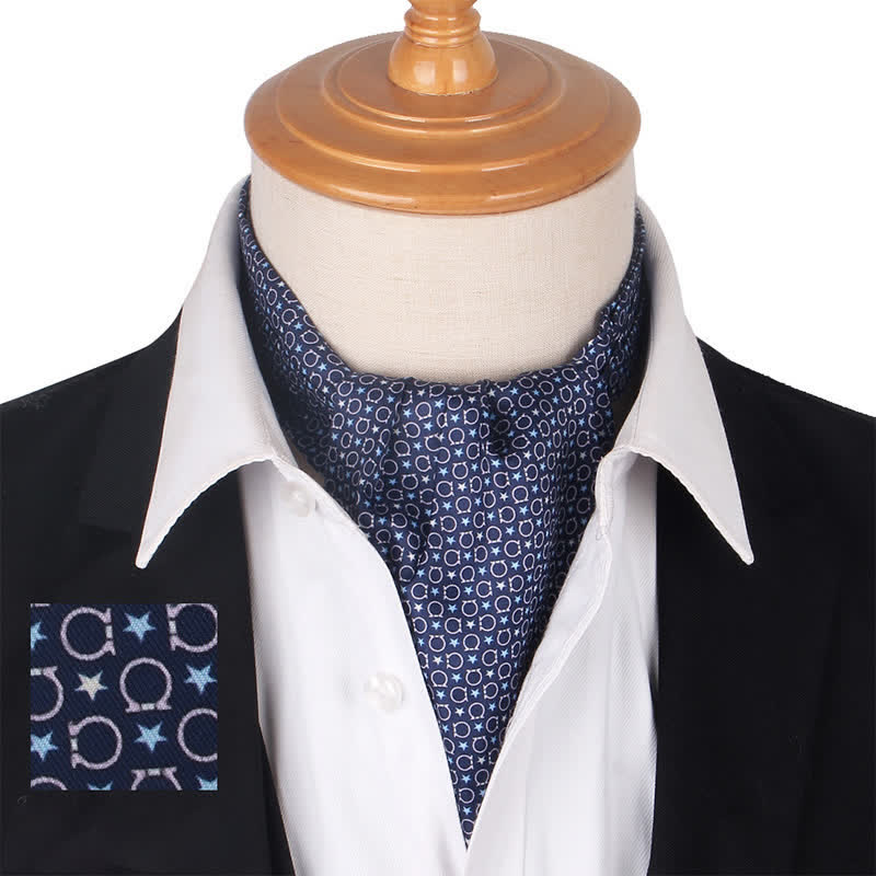 Cravatta Ascot blu navy nera con motivi geometrici e stelle stampate - Marina Militare - image 0