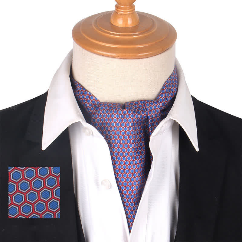 Cravatta Ascot grigia viola stampata con esagono geometrico