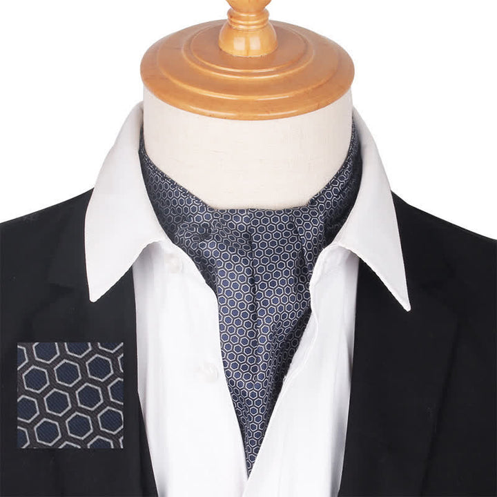 Cravatta Ascot grigia viola stampata con esagono geometrico