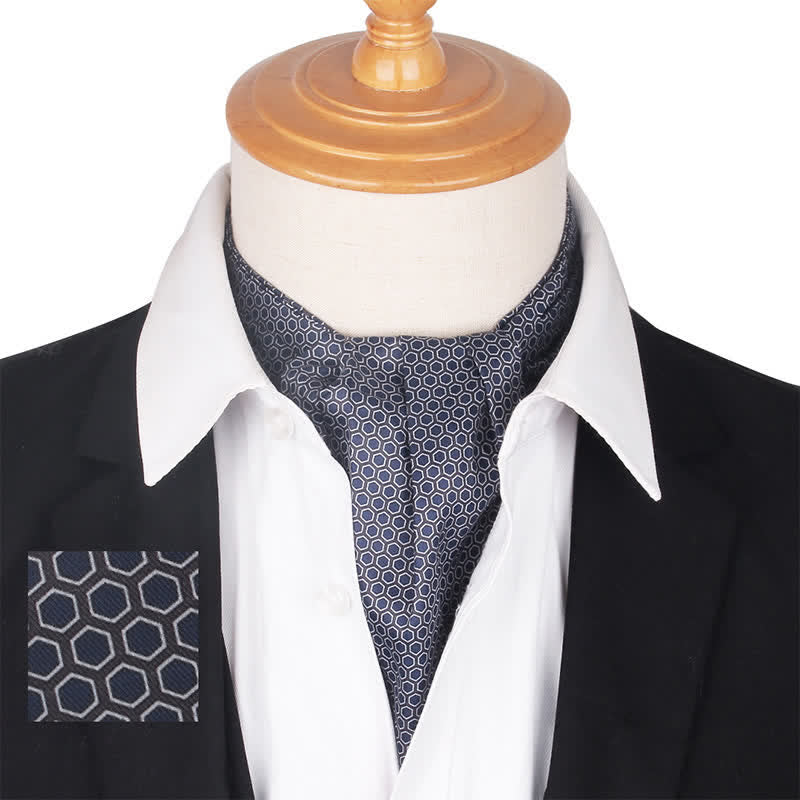 Cravatta Ascot grigia viola stampata con esagono geometrico - Grigio - image 0