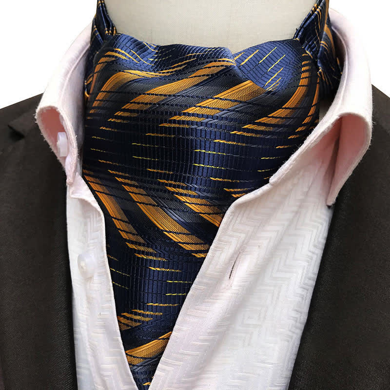 Cravatta Ascot formale a righe astratte blu navy e gialle - Blu marino e giallo - image 0