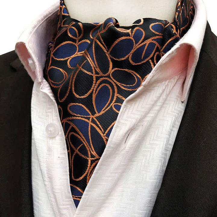 Cravatta Ascot stampata con linee caotiche astratte nere e arancioni
