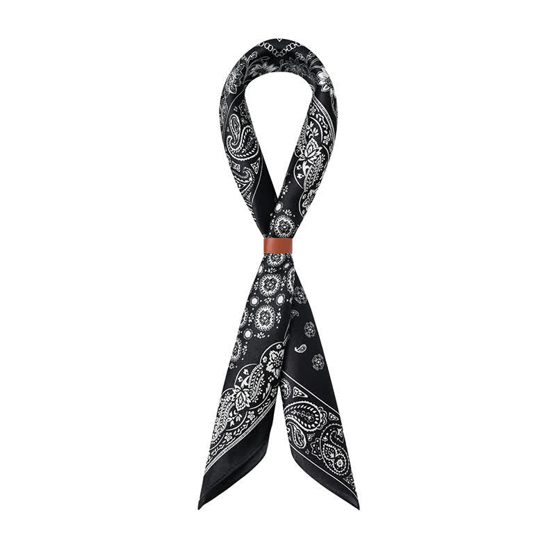 Sciarpa quadrata con motivo a griglia a quattro riquadri Paisley bianco e nero