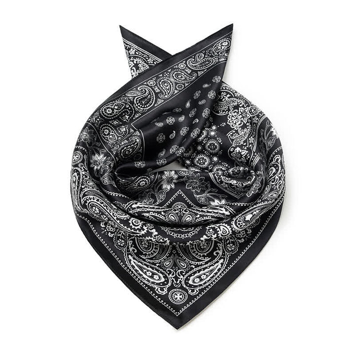 Sciarpa quadrata con motivo a griglia a quattro riquadri Paisley bianco e nero - image 2