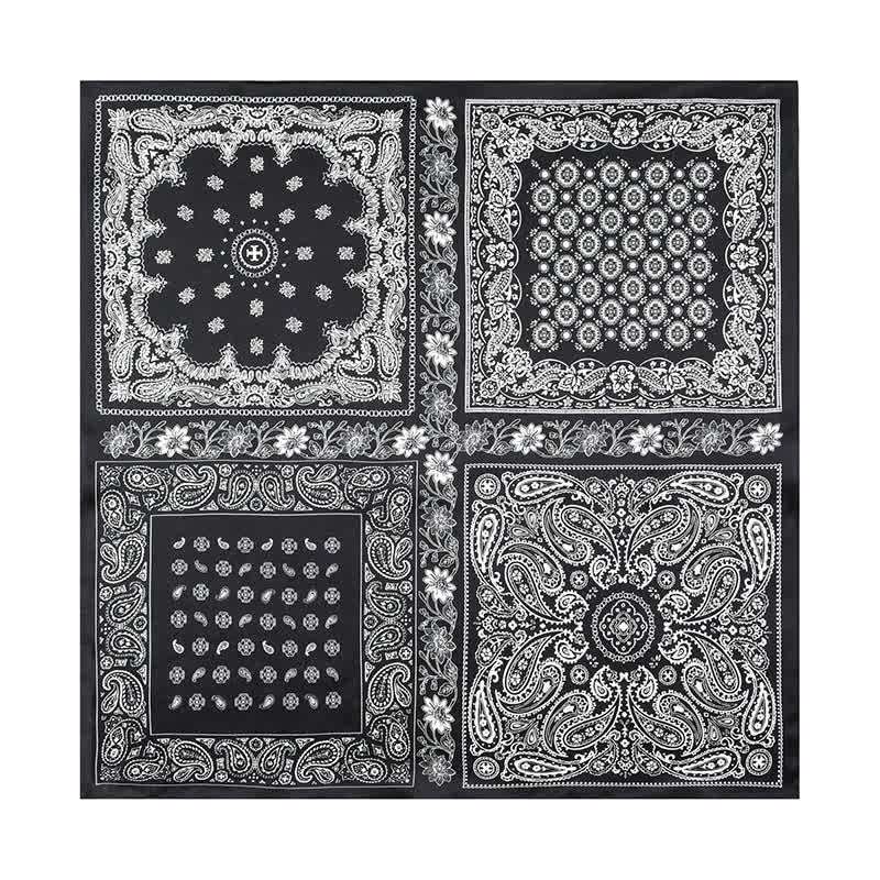 Sciarpa quadrata con motivo a griglia a quattro riquadri Paisley bianco e nero