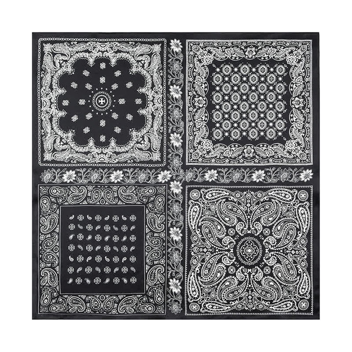 Sciarpa quadrata con motivo a griglia a quattro riquadri Paisley bianco e nero