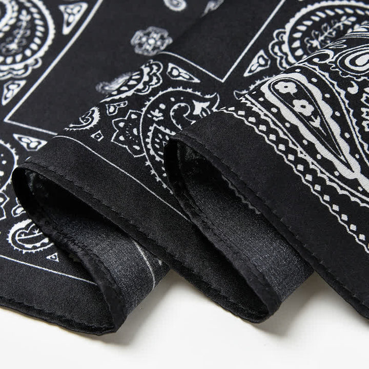 Sciarpa quadrata con motivo a griglia a quattro riquadri Paisley bianco e nero