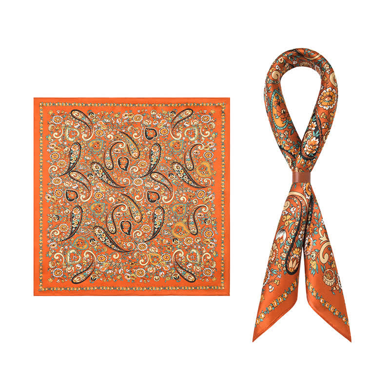 Sciarpa quadrata con motivo floreale Paisley selvaggio arancione in stile Weastern