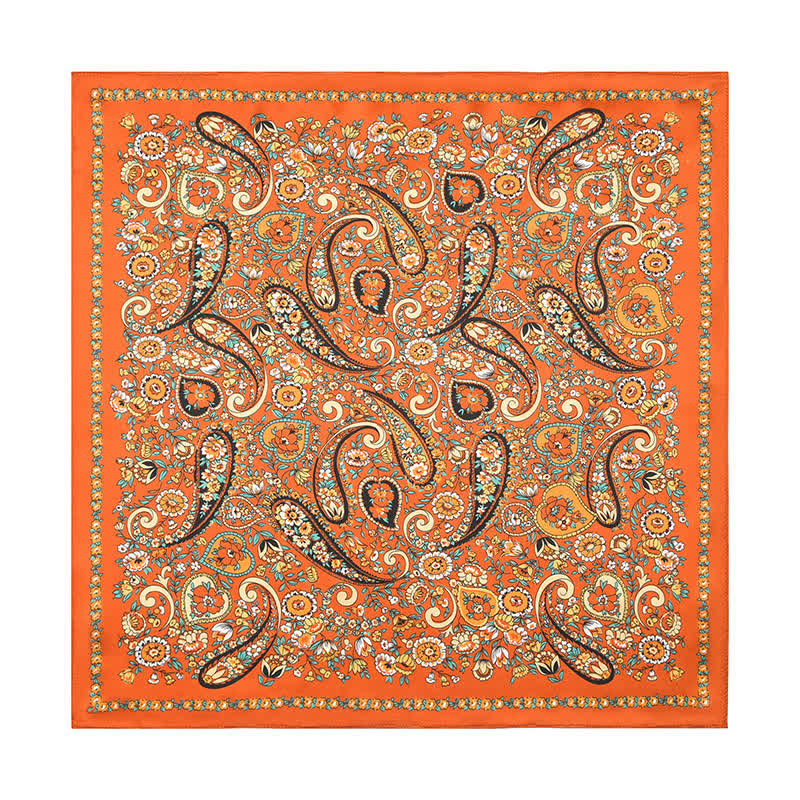 Sciarpa quadrata con motivo floreale Paisley selvaggio arancione in stile Weastern