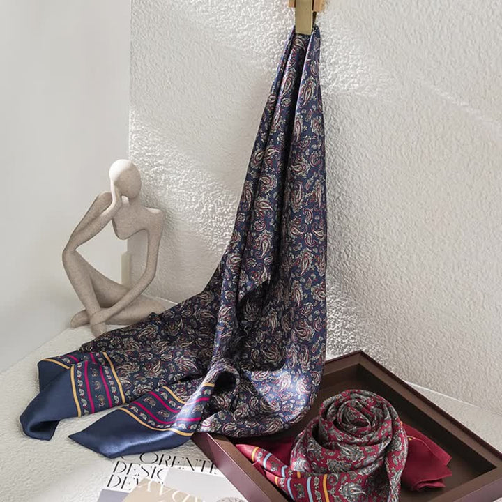 Sciarpa lunga e sottile in pura seta con motivo Paisley Checker vintage da uomo