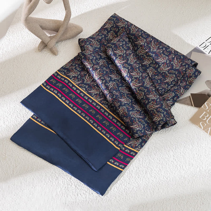 Sciarpa lunga e sottile in pura seta con motivo Paisley Checker vintage da uomo