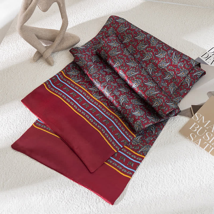 Sciarpa lunga e sottile in pura seta con motivo Paisley Checker vintage da uomo