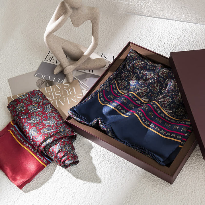 Sciarpa lunga e sottile in pura seta con motivo Paisley Checker vintage da uomo