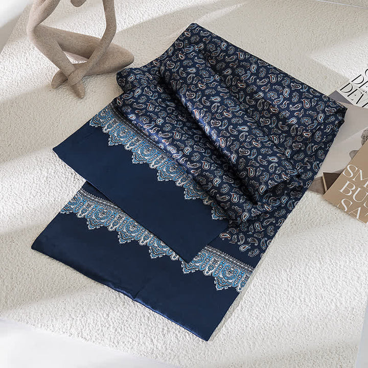 Sciarpa lunga e sottile in pura seta con motivo Paisley Checker vintage da uomo