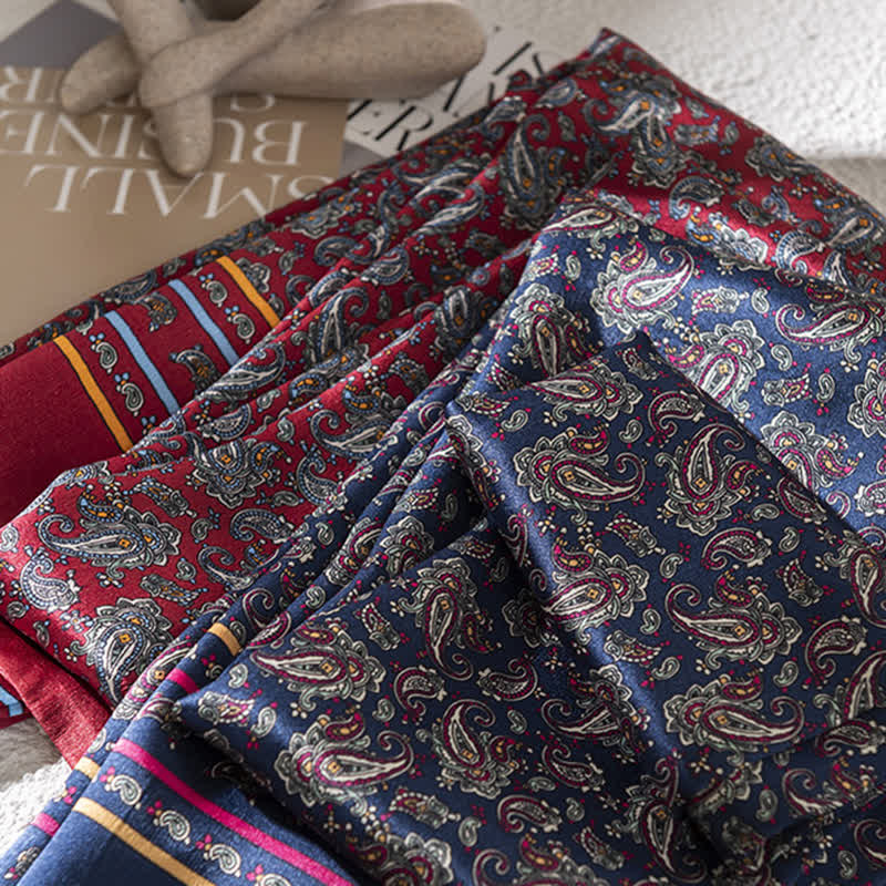 Sciarpa lunga e sottile in pura seta con motivo Paisley Checker vintage da uomo