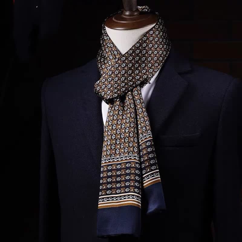 Sciarpa lunga sottile in pura seta con motivo geometrico, ideale per il business maschile. - Stile n. 5 - image 4