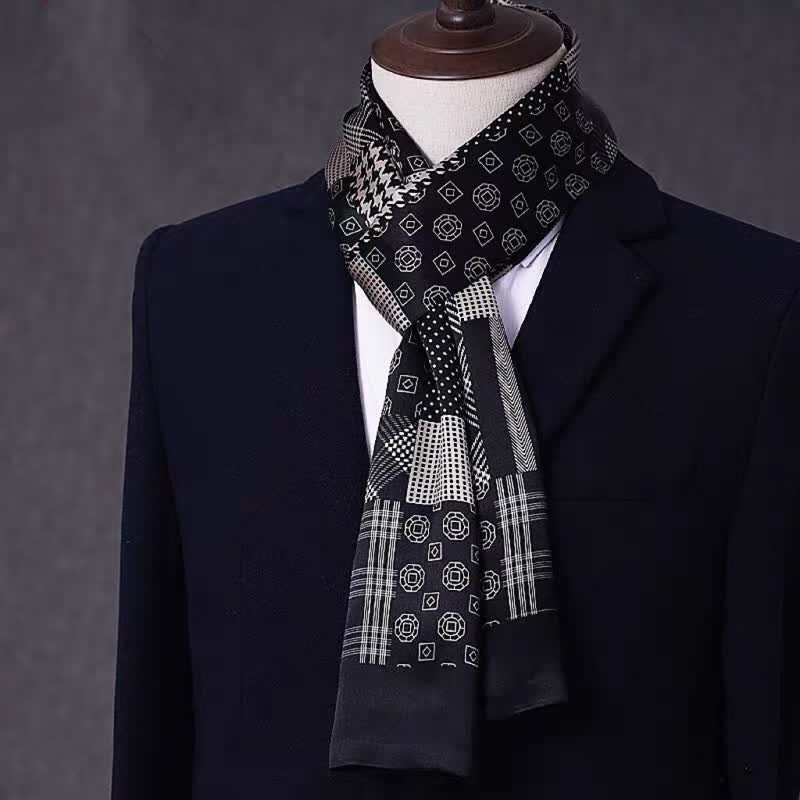 Sciarpa lunga sottile in pura seta con motivo geometrico, ideale per il business maschile. - Stile n. 11 - image 10