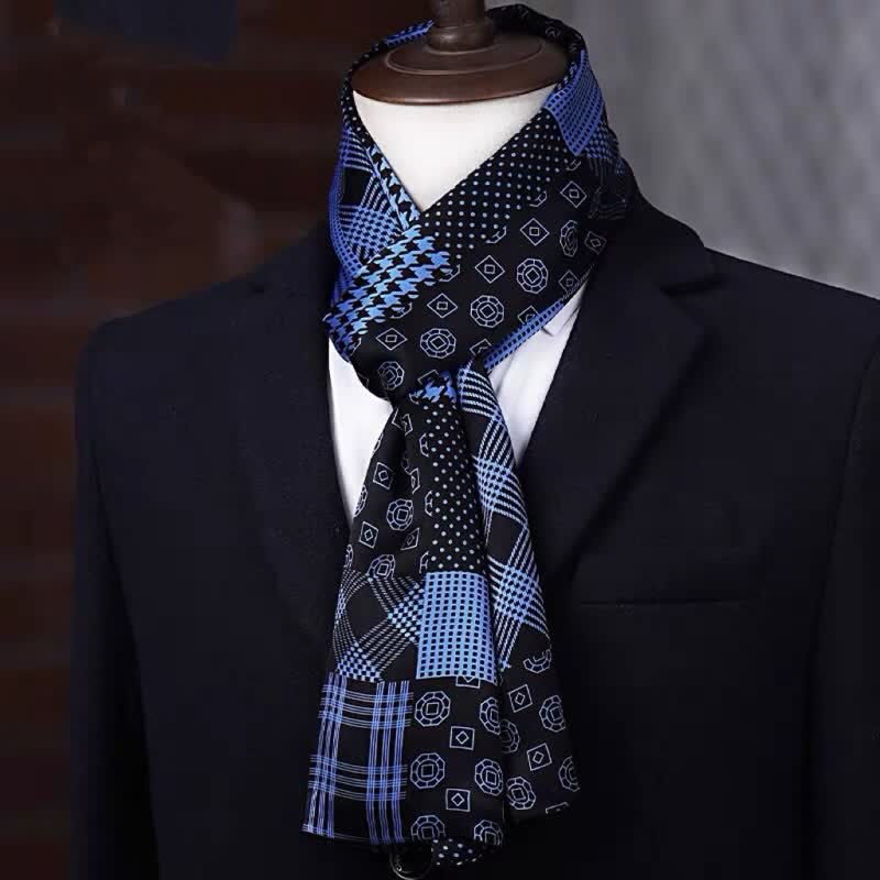 Sciarpa lunga sottile in pura seta con motivo geometrico, ideale per il business maschile. - Stile n. 9 - image 8